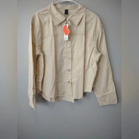 Cider Tops - Cider long sleeve button down cream color blouse raw hem size L NWT